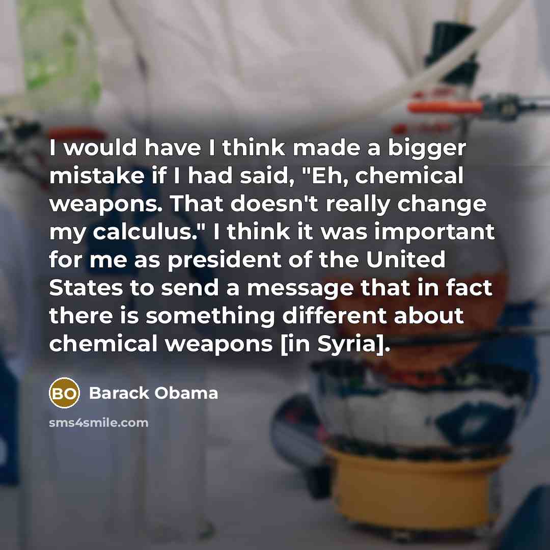 “I would have I think made a bigger mistake if I had said, "Eh, chemical weapons. That doesn't really change my calculus." I think it was important for me as president of the United States to send a message that in fact there is something different about chemical weapons [in Syria].” quote by Barack Obama
