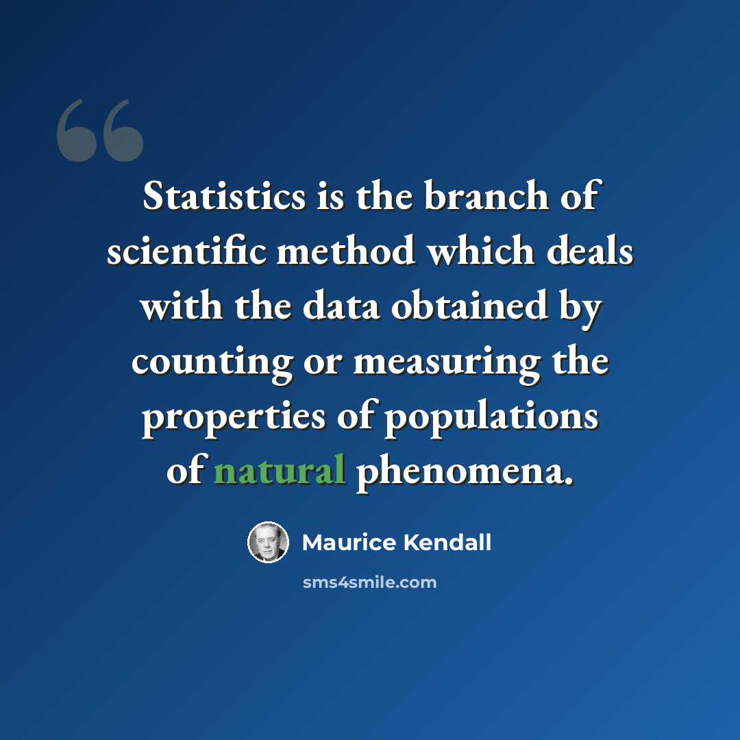 “Statistics is the branch of scientific method which deals with the data obtained by counting or measuring the properties of populations of natural phenomena.” quote by Maurice Kendall