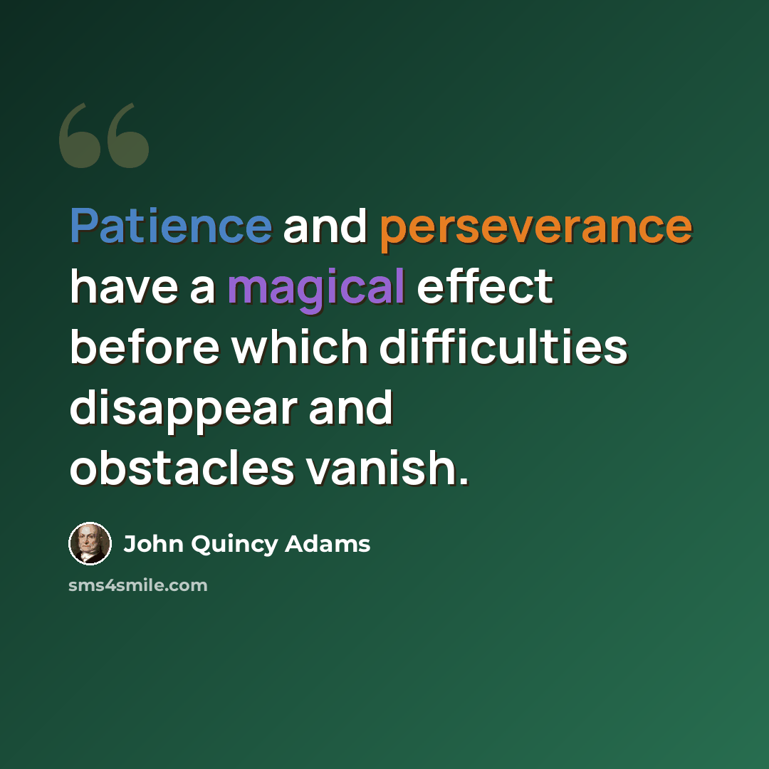 “Patience and perseverance have a magical effect before which difficulties disappear and obstacles vanish.” quote by John Quincy Adams