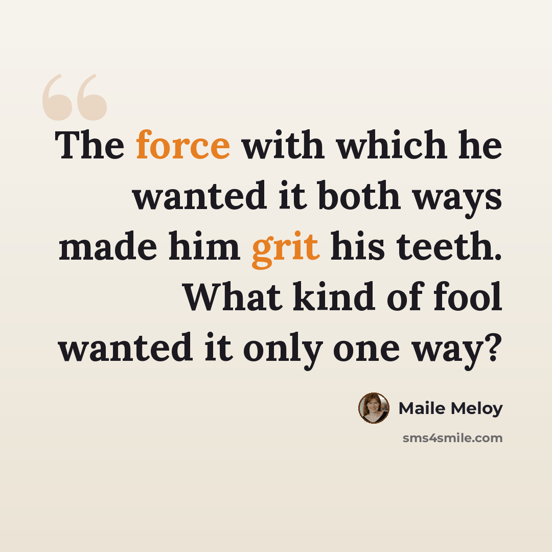 “The force with which he wanted it both ways made him grit his teeth. What kind of fool wanted it only one way?” quote by Maile Meloy