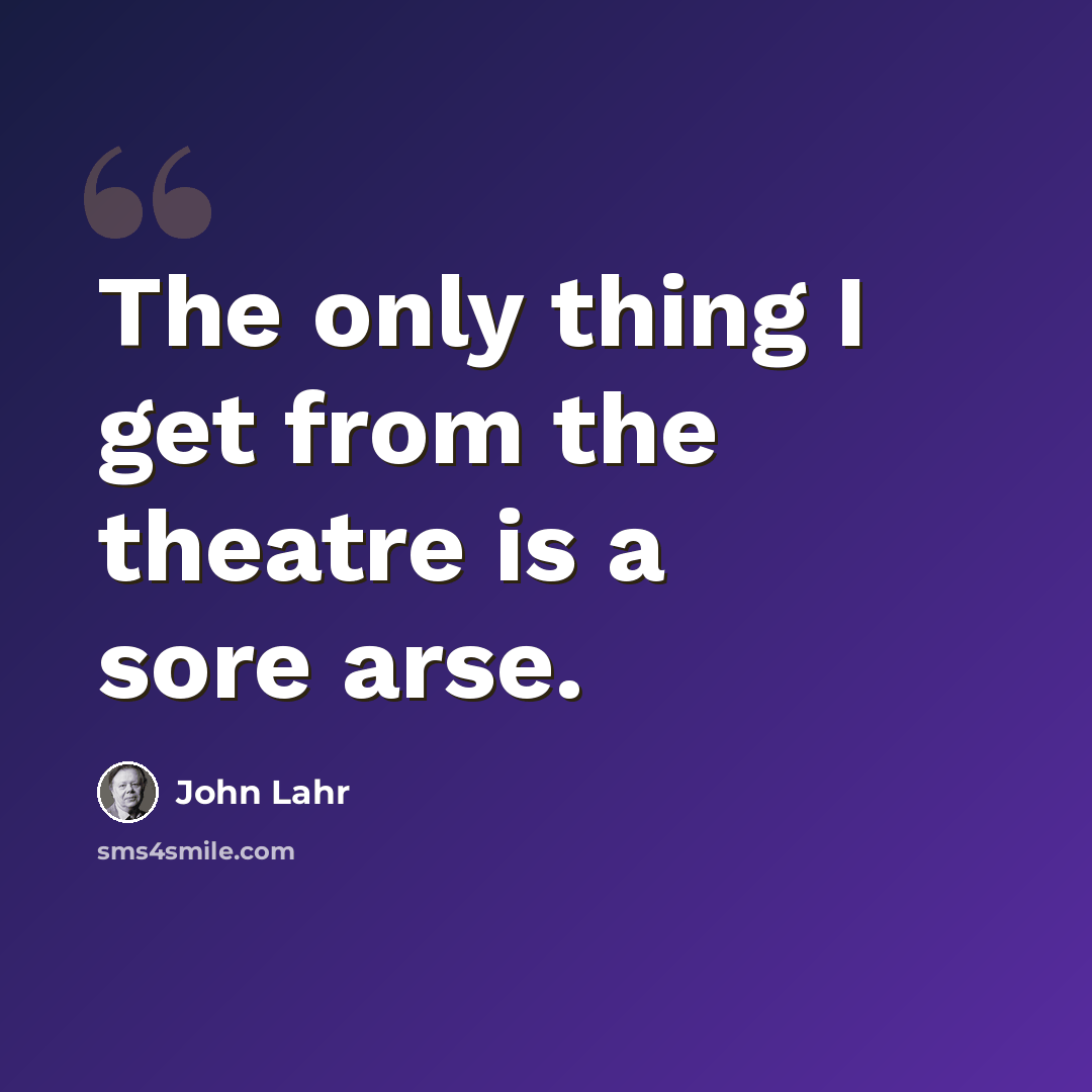 “The only thing I get from the theatre is a sore arse.” quote by John Lahr