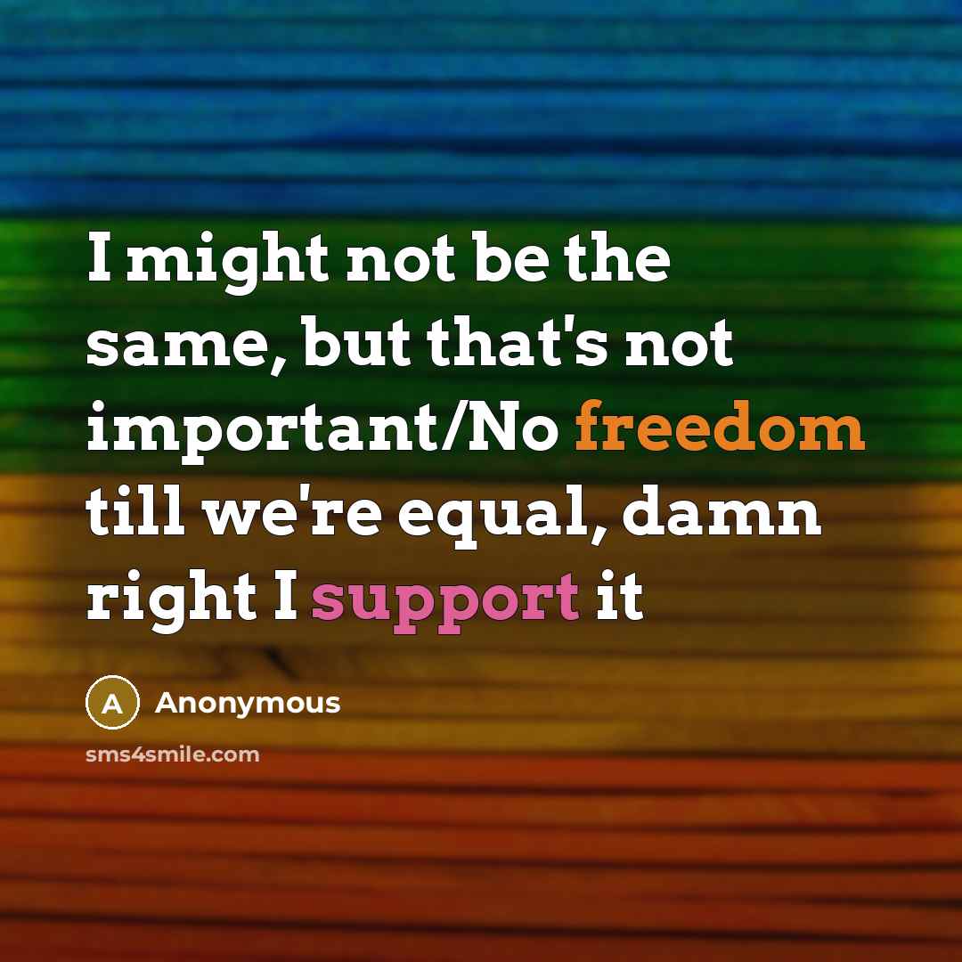 “I might not be the same, but that's not important/No freedom till we're equal, damn right I support it” quote by Anonymous