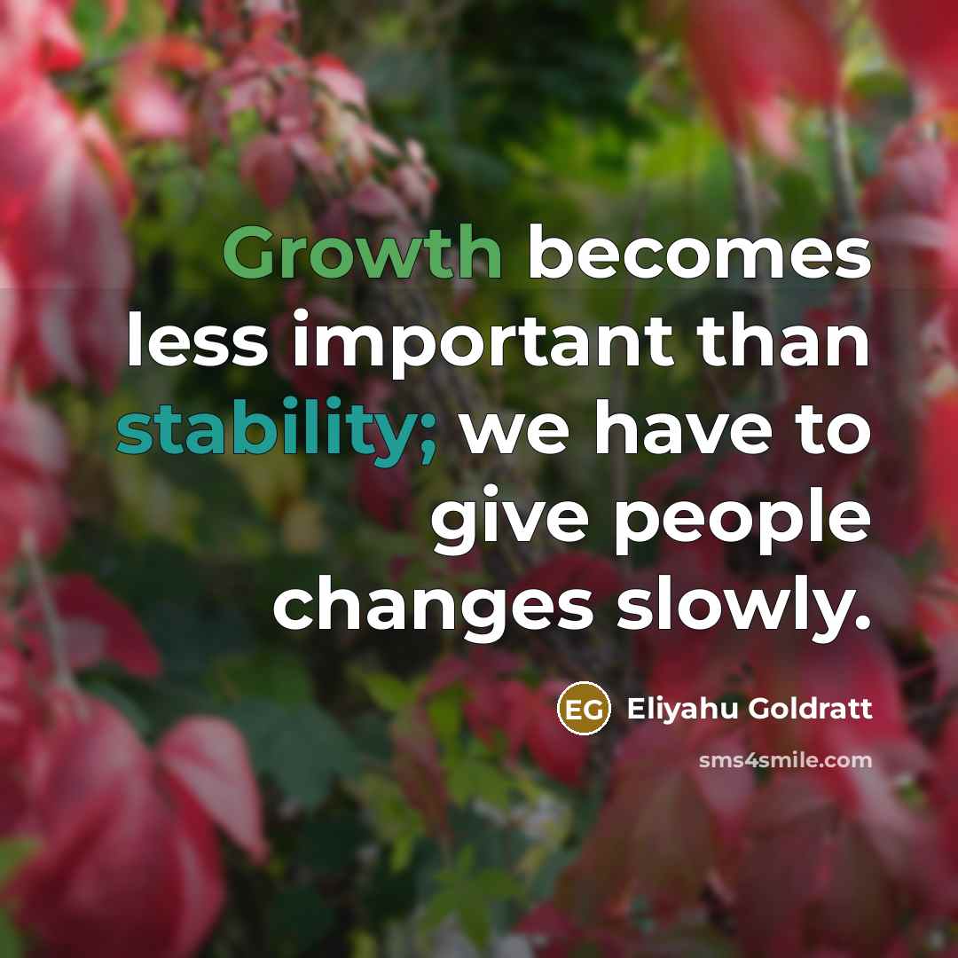 “Growth becomes less important than stability; we have to give people changes slowly.” quote by Eliyahu Goldratt