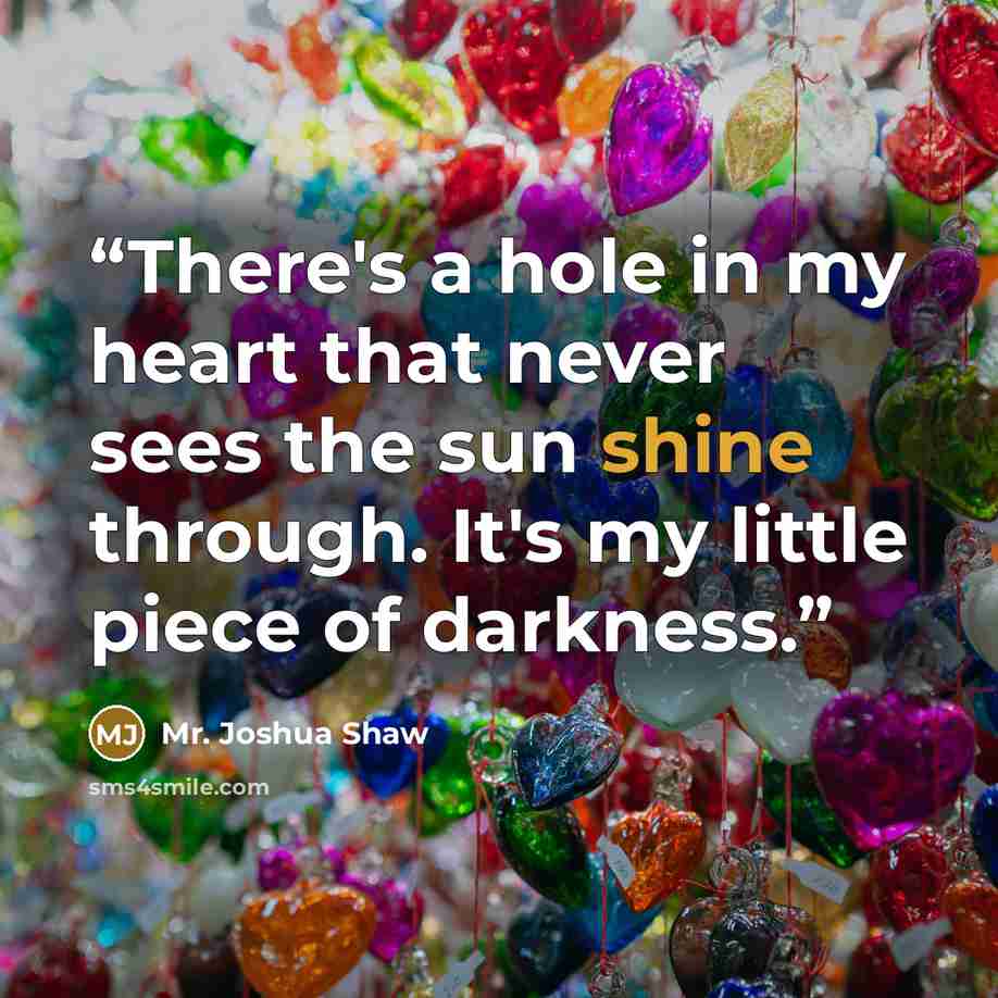 “There's a hole in my heart that never sees the sun shine through. It's my little piece of darkness.” quote by Mr. Joshua Shaw