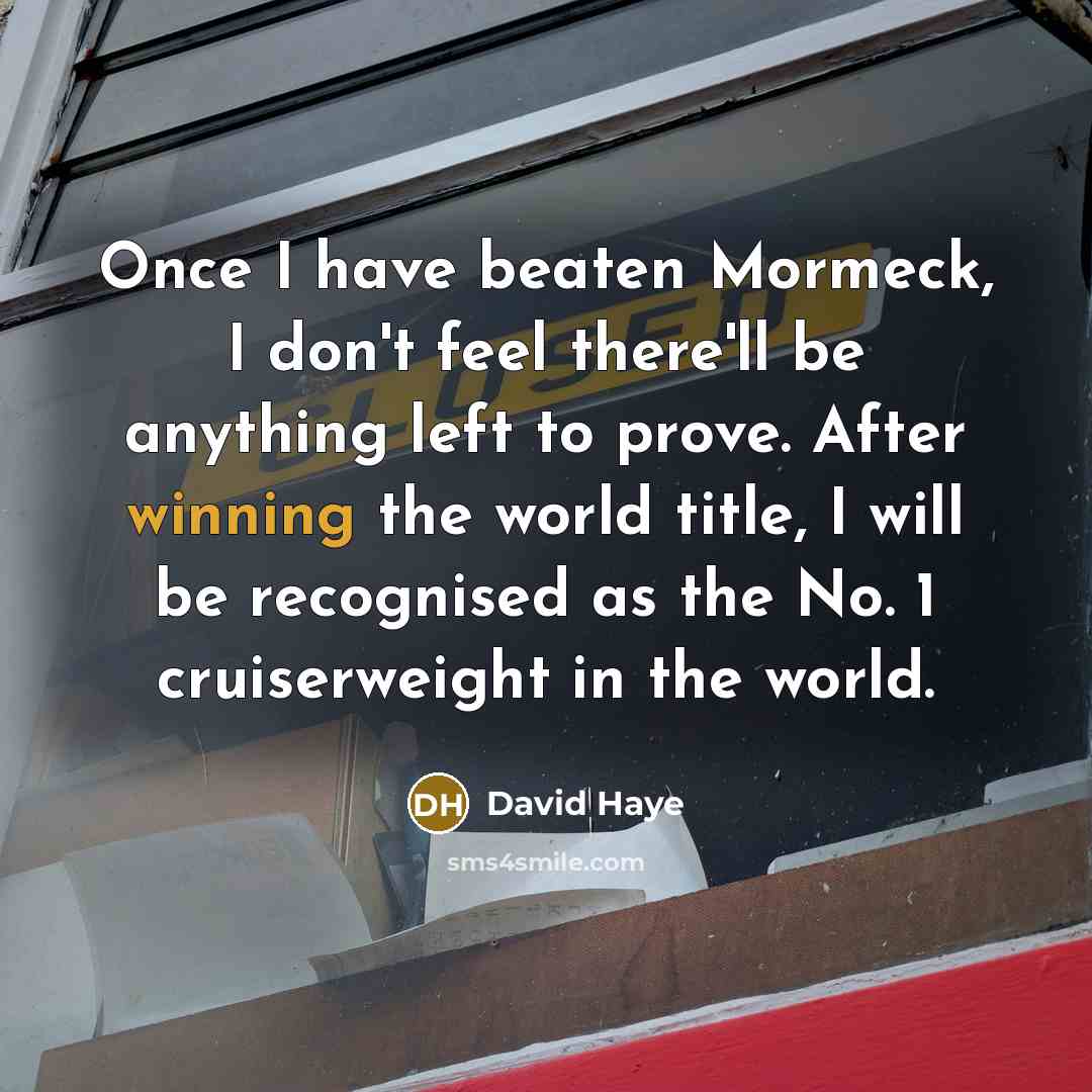“Once I have beaten Mormeck, I don't feel there'll be anything left to prove. After winning the world title, I will be recognised as the No. 1 cruiserweight in the world.” quote by David Haye
