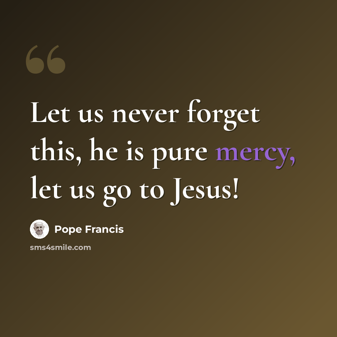 “Let us never forget this, he is pure mercy, let us go to Jesus!” quote by Pope Francis
