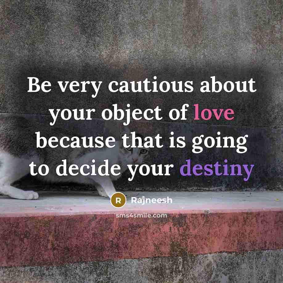 “Be very cautious about your object of love because that is going to decide your destiny” quote by Rajneesh
