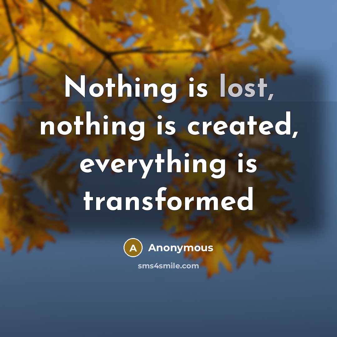 “Nothing is lost, nothing is created, everything is transformed” quote by Anonymous