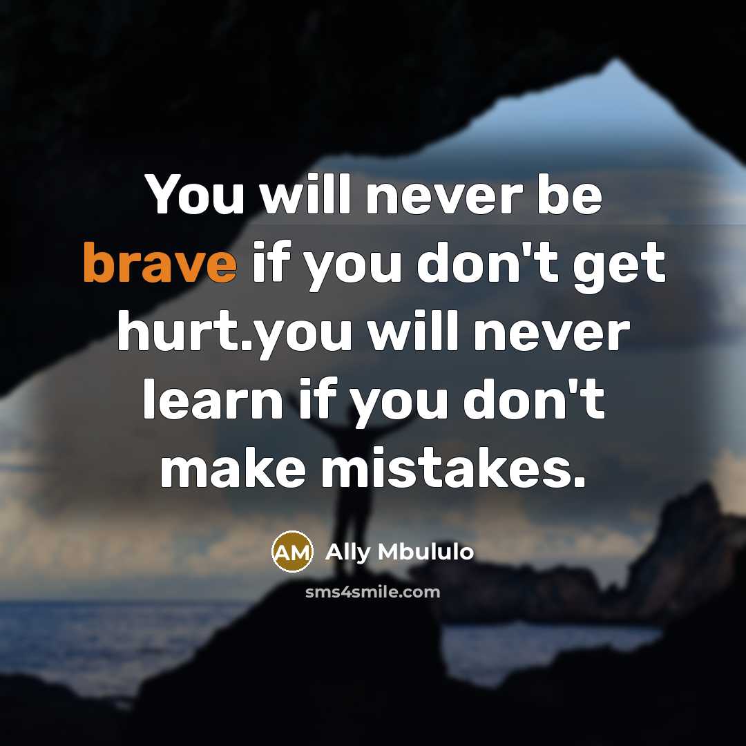 “You will never be brave if you don't get hurt.you will never learn if you don't make mistakes.” quote by Ally Mbululo