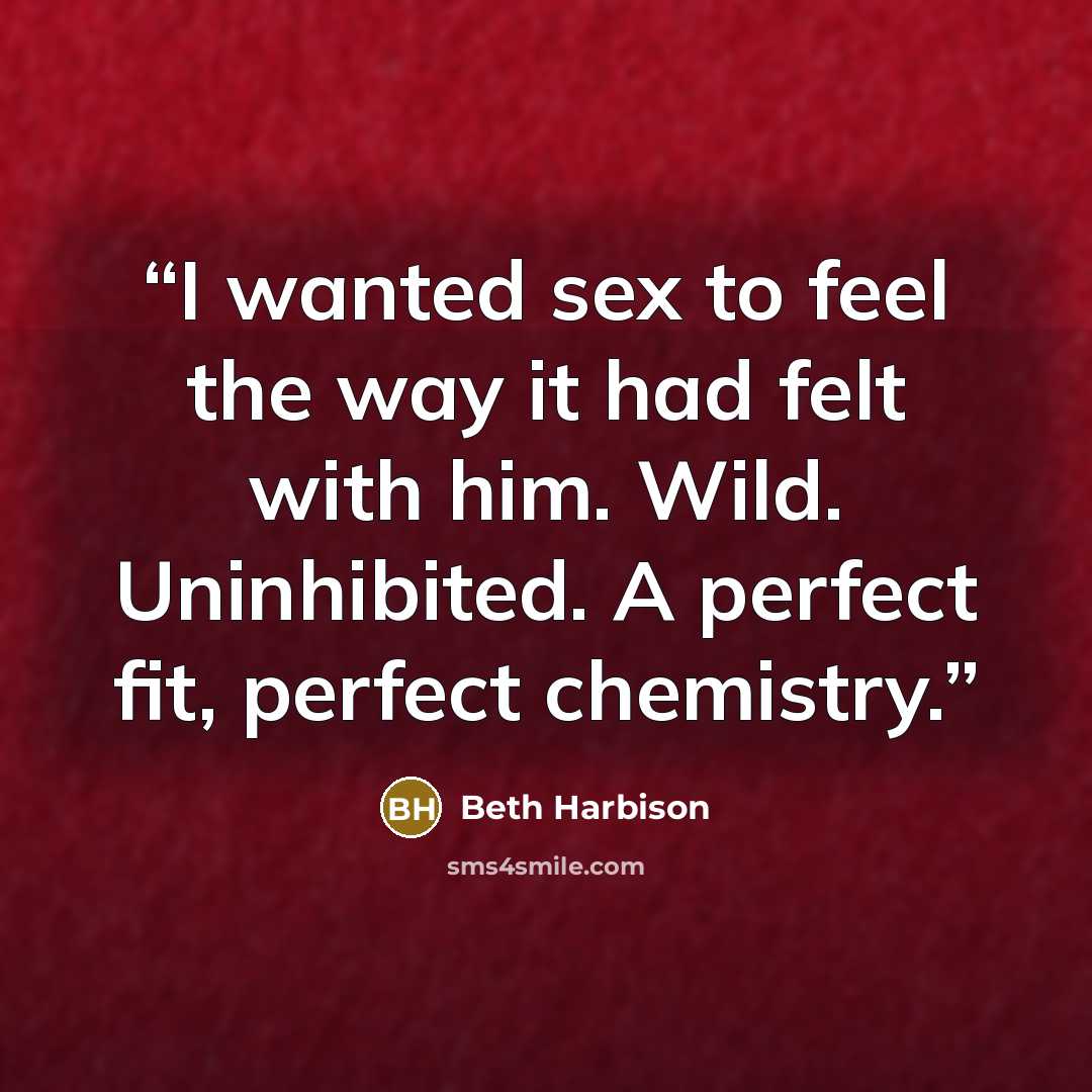 “I wanted sex to feel the way it had felt with him. Wild. Uninhibited. A perfect fit, perfect chemistry.” quote by Beth Harbison