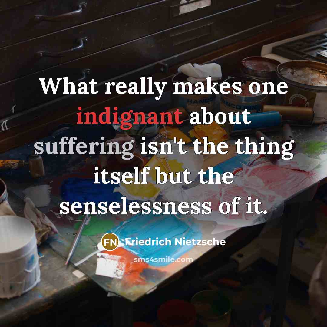 “What really makes one indignant about suffering isn't the thing itself but the senselessness of it.” quote by Friedrich Nietzsche