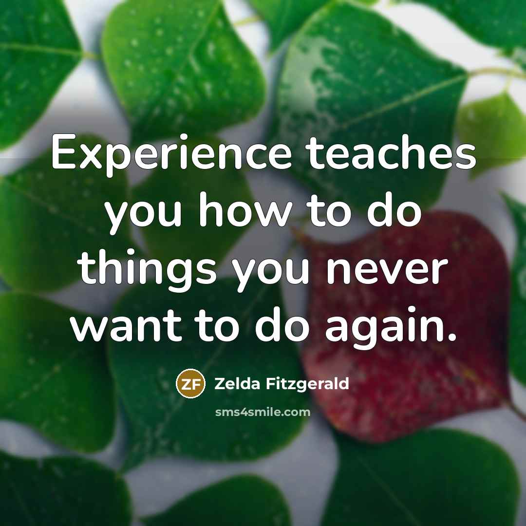 “Experience teaches you how to do things you never want to do again.” quote by Zelda Fitzgerald