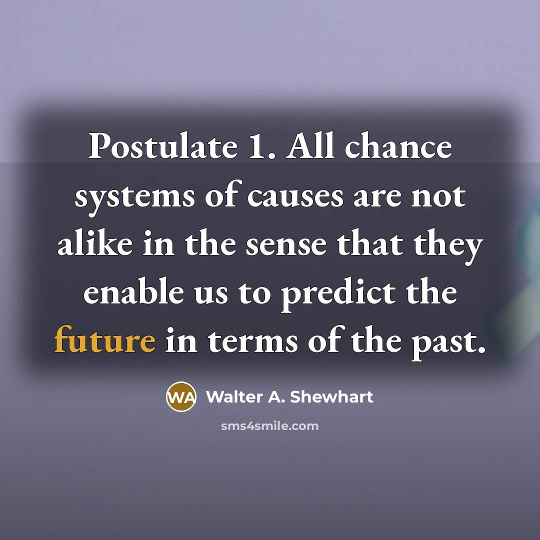 “Postulate 1. All chance systems of causes are not alike in the sense that they enable us to predict the future in terms of the past.” quote by Walter A. Shewhart
