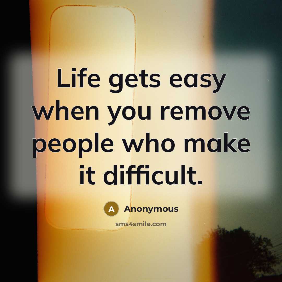 “Life gets easy when you remove people who make it difficult.” quote by Anonymous