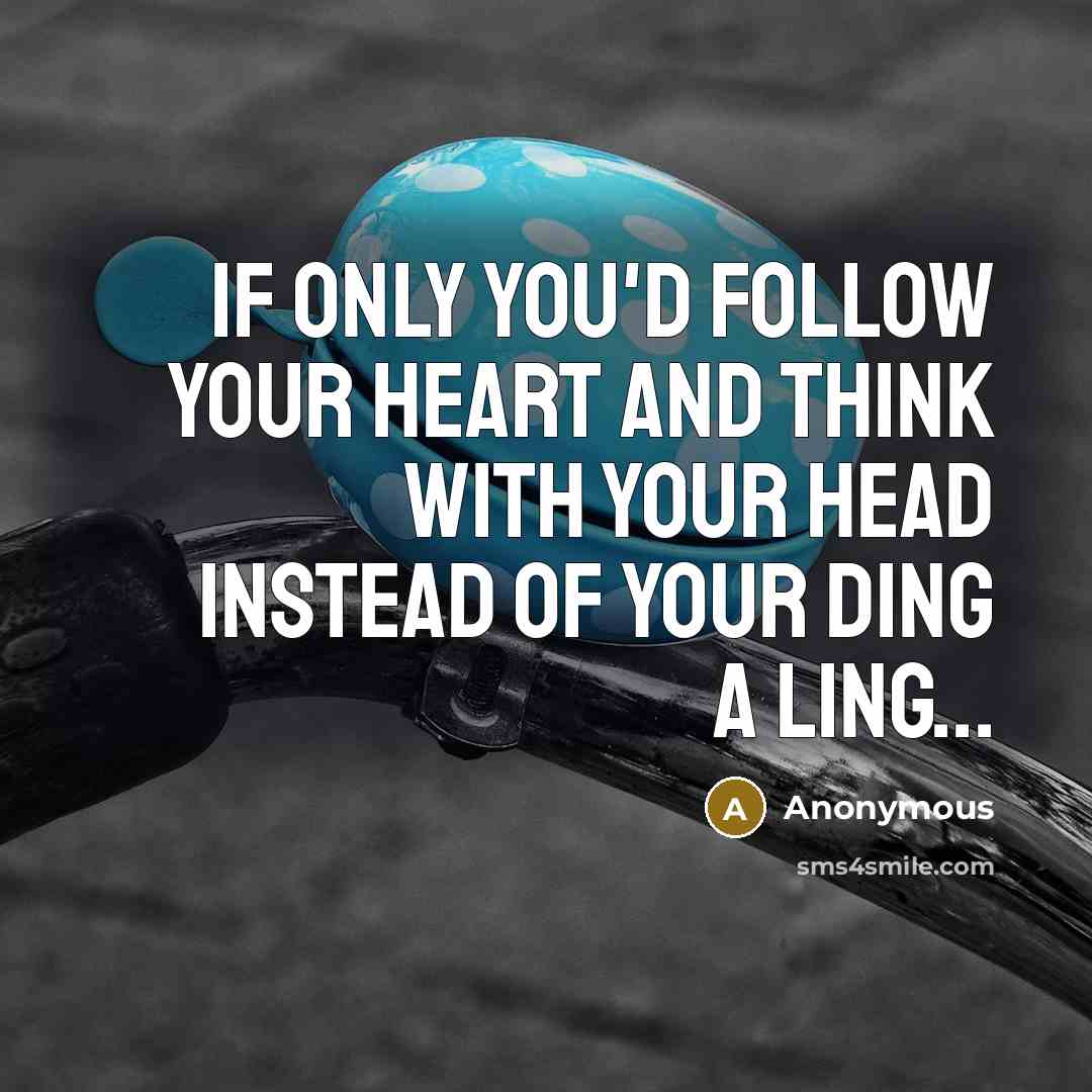 “If only you'd follow your heart and think with your head instead of your ding a ling...” quote by Anonymous