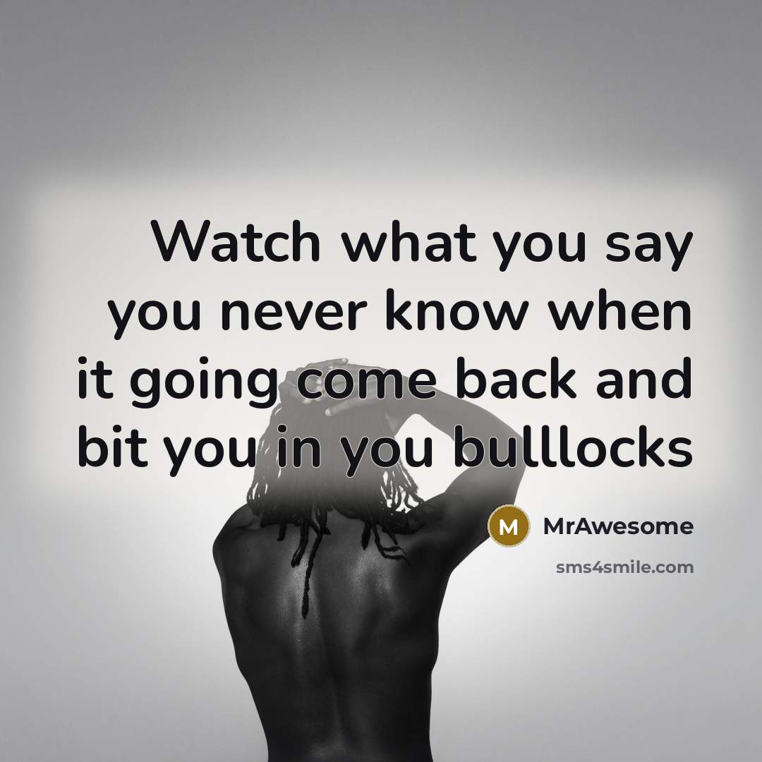 “Watch what you say you never know when it going come back and bit you in you bulllocks” quote by MrAwesome
