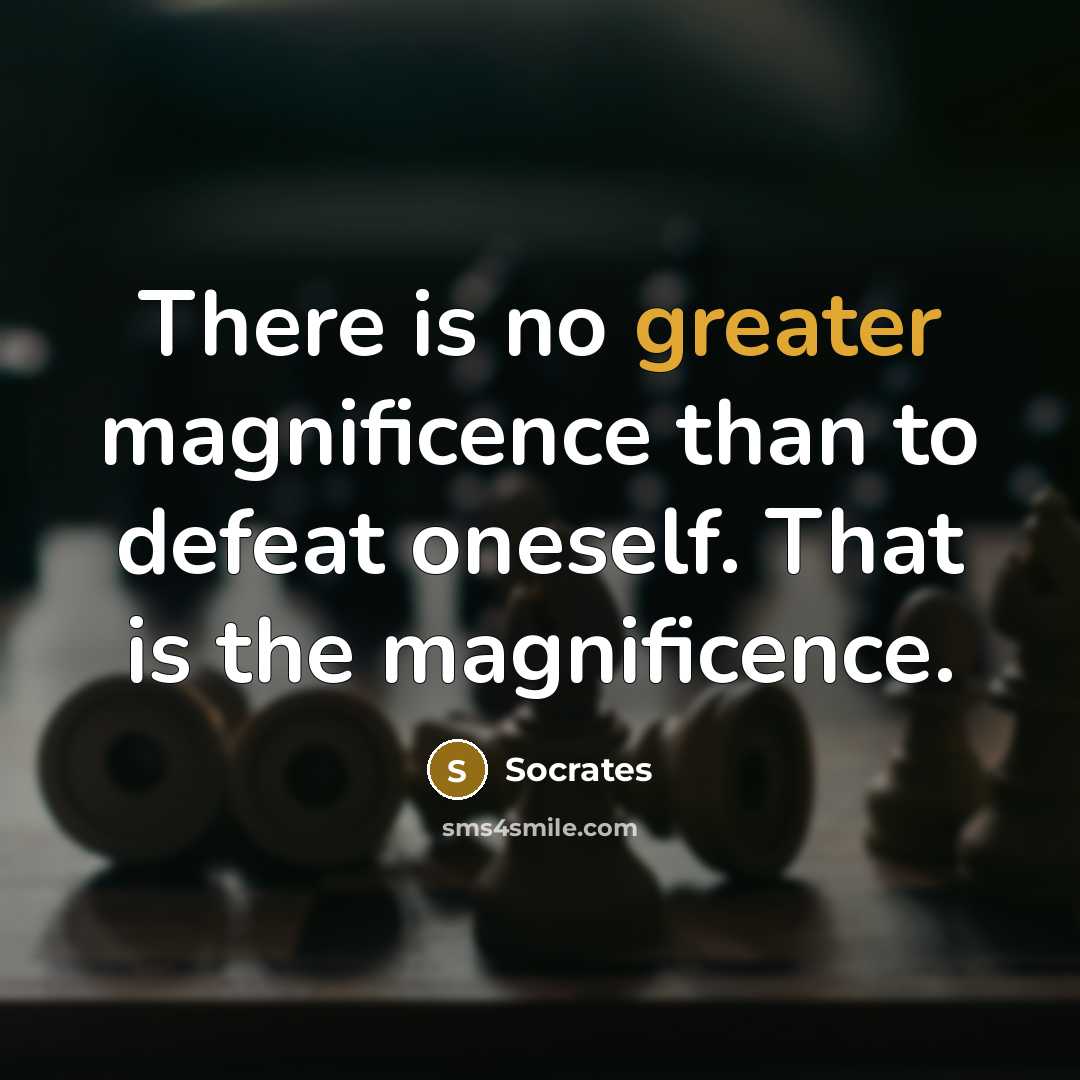 “There is no greater magnificence than to defeat oneself. That is the magnificence.” quote by Socrates