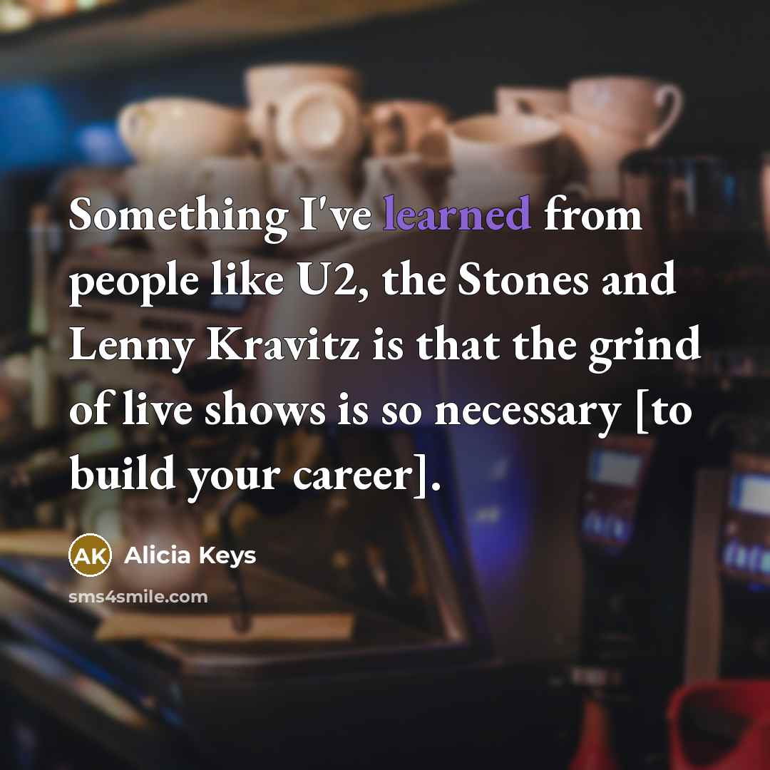 “Something I've learned from people like U2, the Stones and Lenny Kravitz is that the grind of live shows is so necessary [to build your career].” quote by Alicia Keys