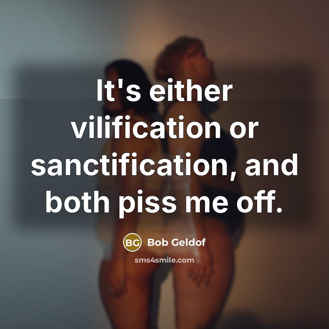 “It's either vilification or sanctification, and both piss me off.” quote by Bob Geldof