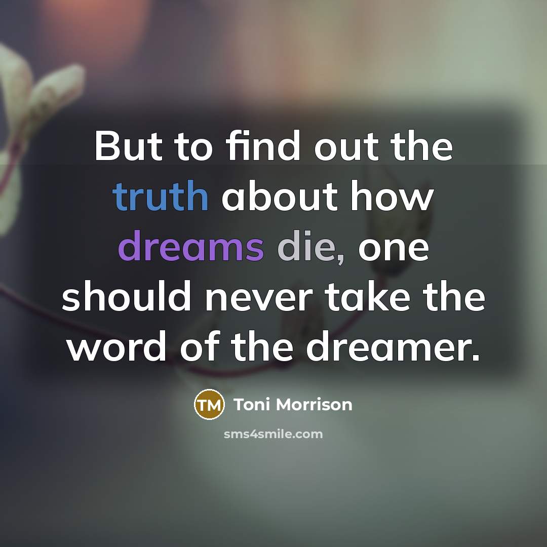 “But to find out the truth about how dreams die, one should never take the word of the dreamer.” quote by Toni Morrison