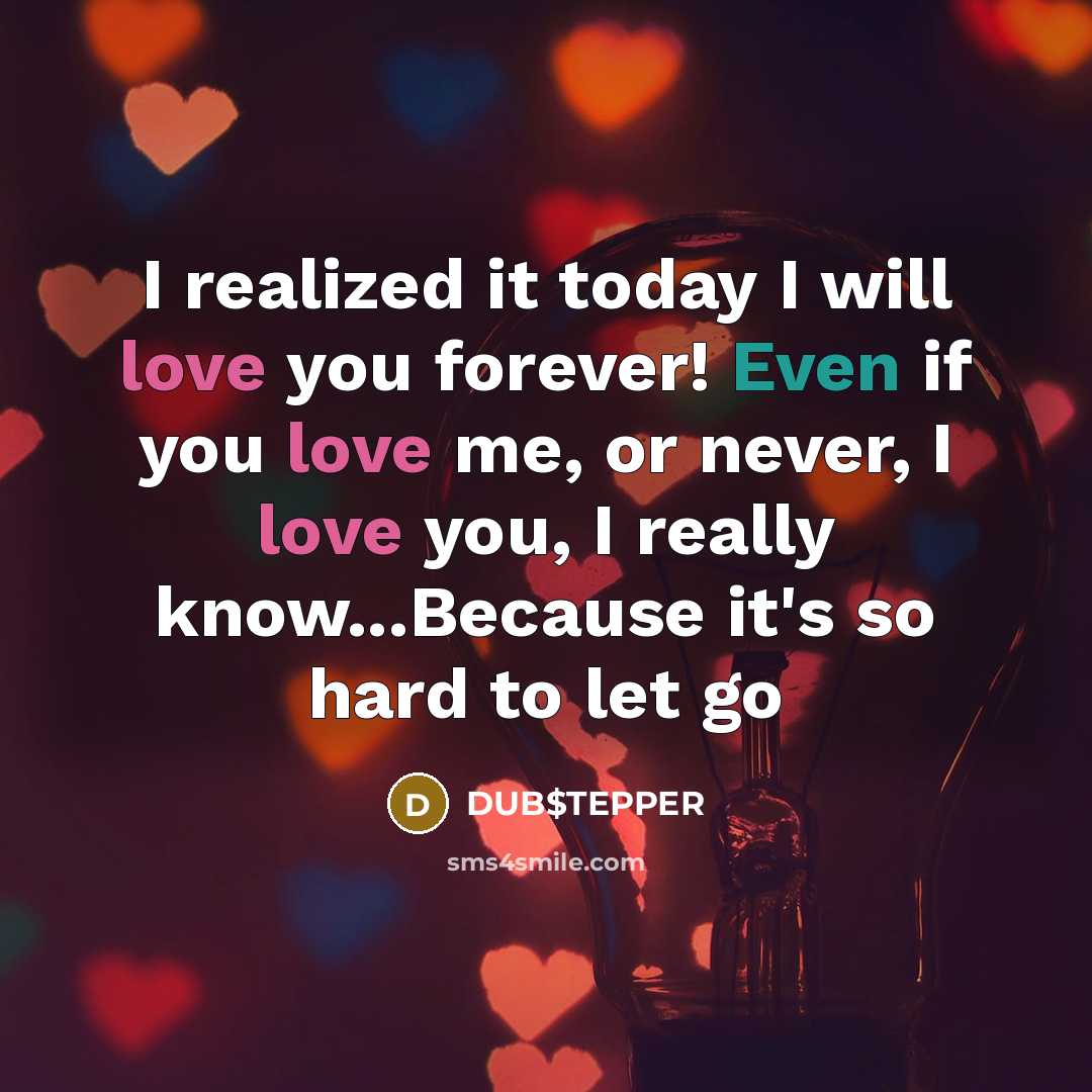 “I realized it today I will love you forever! Even if you love me, or never, I love you, I really know...Because it's so hard to let go” quote by DUB$TEPPER