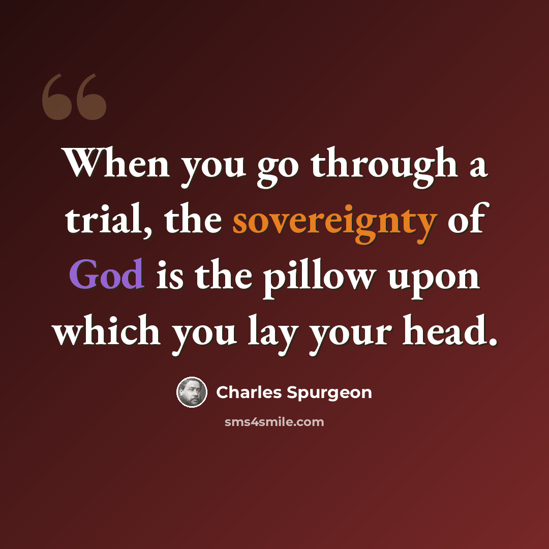 “When you go through a trial, the sovereignty of God is the pillow upon which you lay your head.” quote by Charles Spurgeon