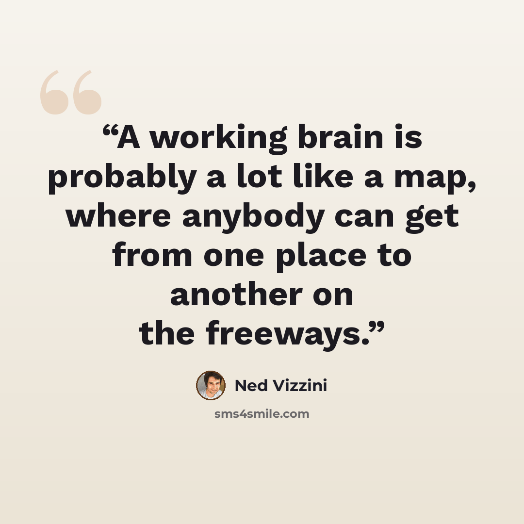 “A working brain is probably a lot like a map, where anybody can get from one place to another on the freeways.” quote by Ned Vizzini