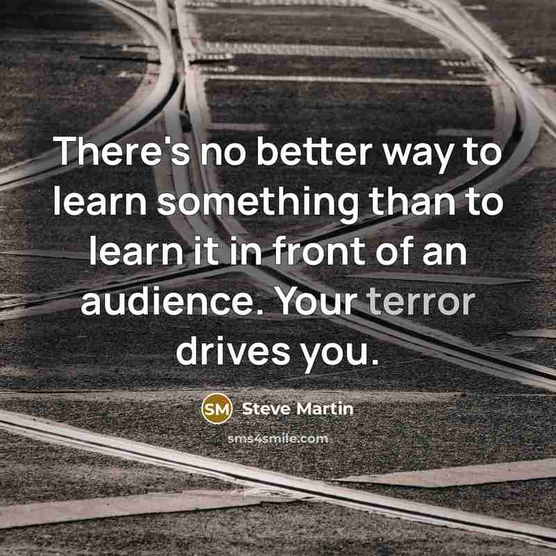 “There's no better way to learn something than to learn it in front of an audience. Your terror drives you.” quote by Steve Martin