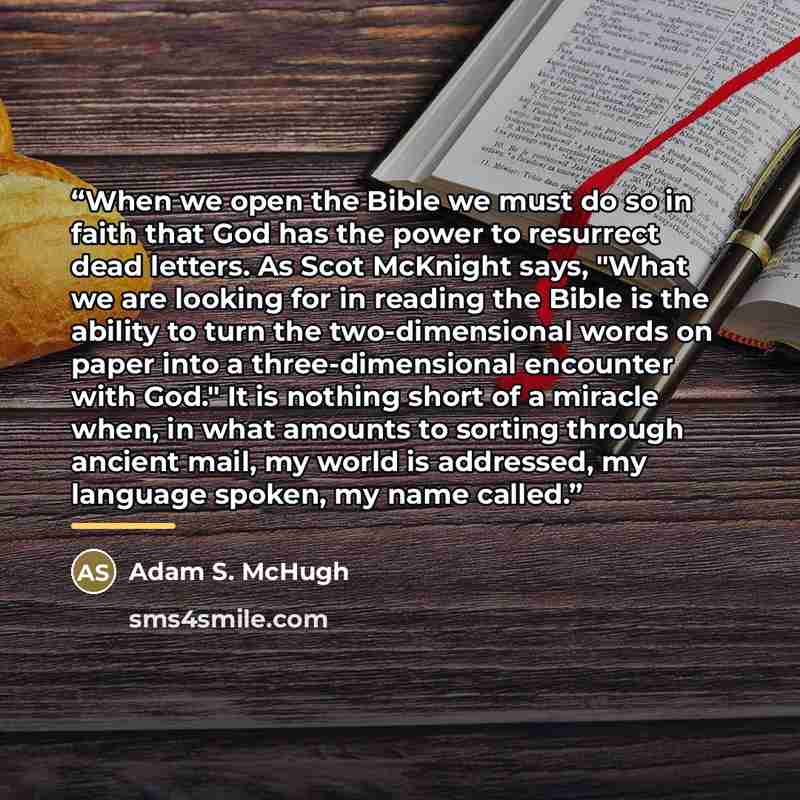 “When we open the Bible we must do so in faith that God has the power to resurrect dead letters. As Scot McKnight says, "What we are looking for in reading the Bible is the ability to turn the two-dimensional words on paper into a three-dimensional encounter with God." It is nothing short of a…” quote by Adam S. McHugh