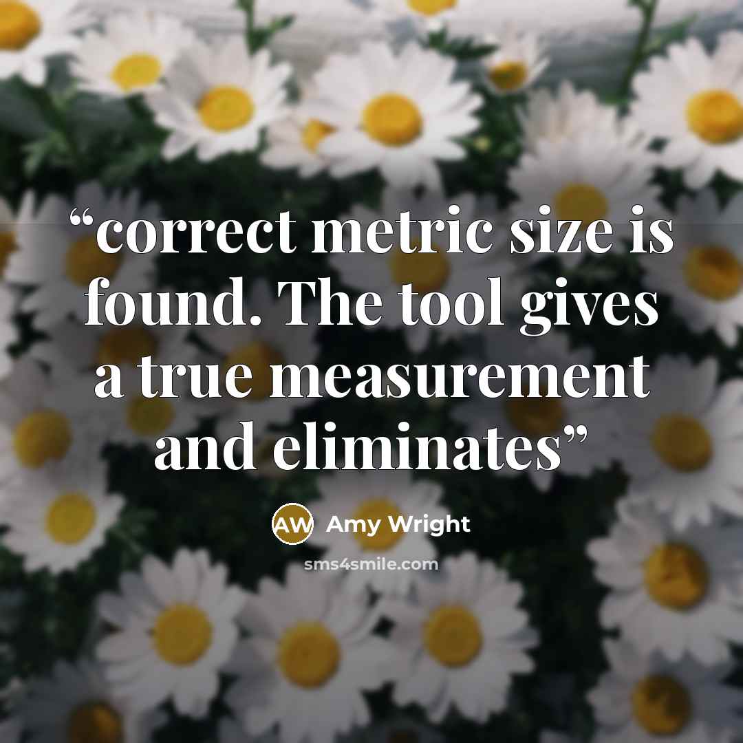 “correct metric size is found. The tool gives a true measurement and eliminates” quote by Amy Wright