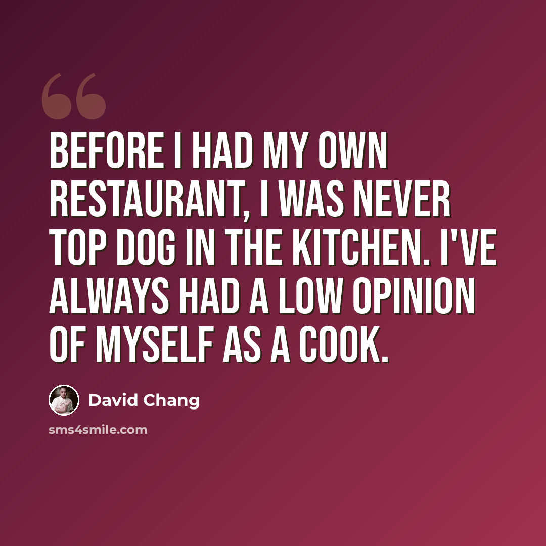 “Before I had my own restaurant, I was never top dog in the kitchen. I've always had a low opinion of myself as a cook.” quote by David Chang