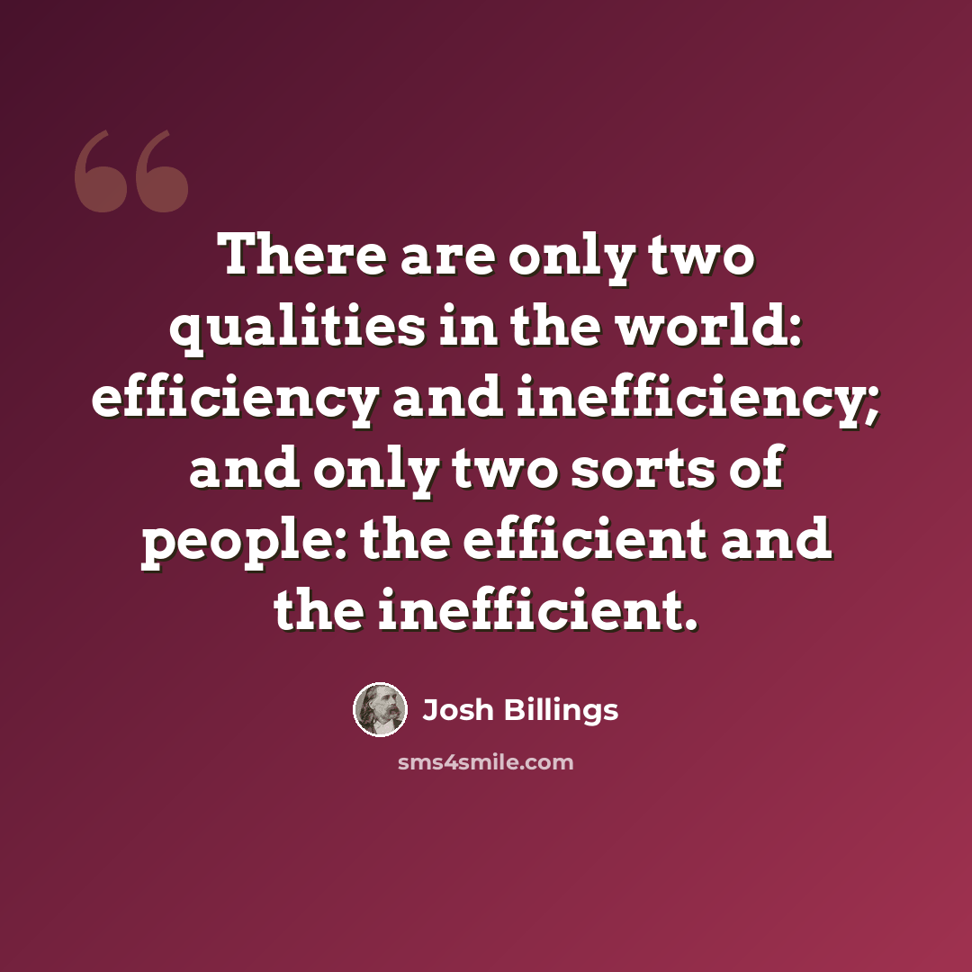 “There are only two qualities in the world: efficiency and inefficiency; and only two sorts of people: the efficient and the inefficient.” quote by Josh Billings