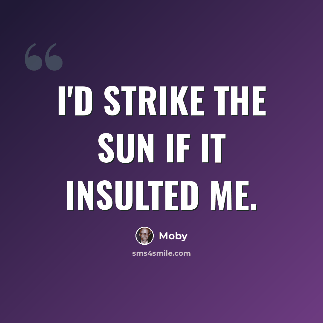 “I'd strike the sun if it insulted me.” quote by Moby