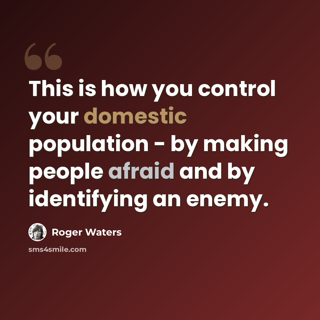 “This is how you control your domestic population - by making people afraid and by identifying an enemy.” quote by Roger Waters
