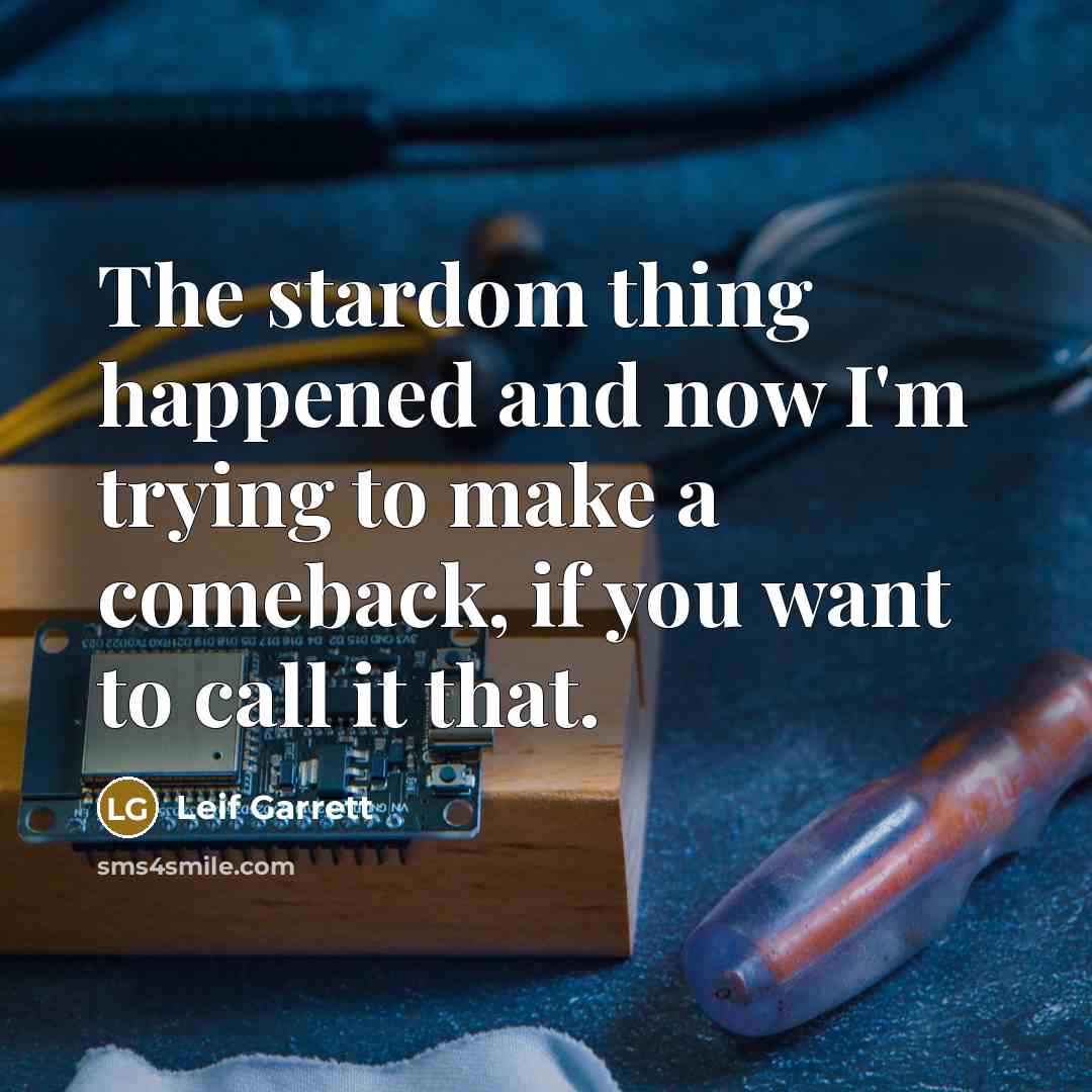 “The stardom thing happened and now I'm trying to make a comeback, if you want to call it that.” quote by Leif Garrett