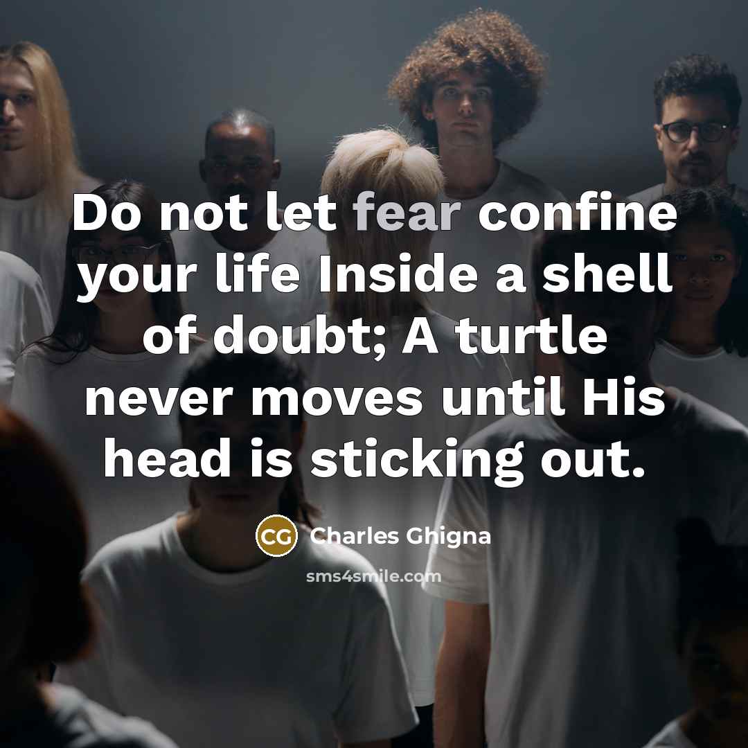 “Do not let fear confine your life Inside a shell of doubt; A turtle never moves until His head is sticking out.” quote by Charles Ghigna
