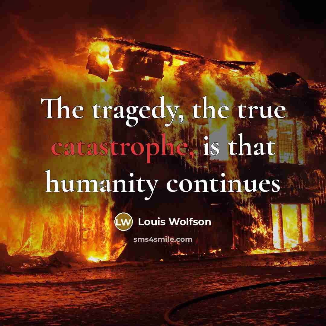 “The tragedy, the true catastrophe, is that humanity continues” quote by Louis Wolfson