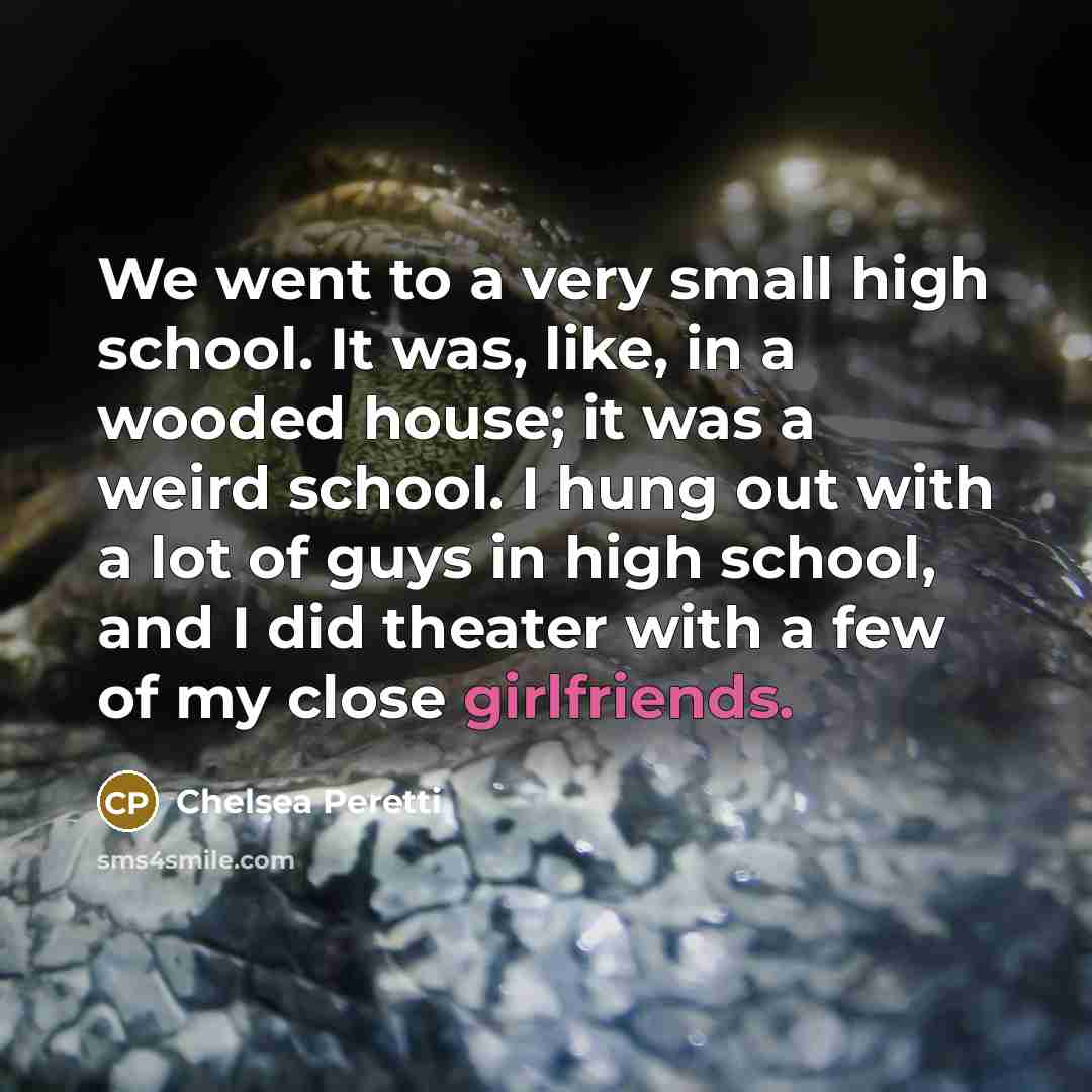 “We went to a very small high school. It was, like, in a wooded house; it was a weird school. I hung out with a lot of guys in high school, and I did theater with a few of my close girlfriends.” quote by Chelsea Peretti