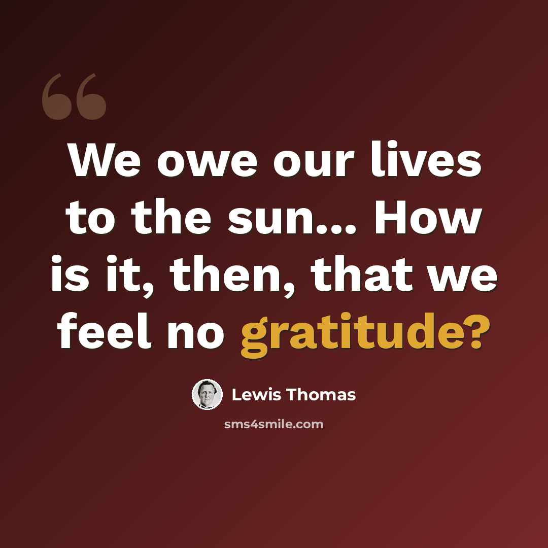 “We owe our lives to the sun... How is it, then, that we feel no gratitude?” quote by Lewis Thomas
