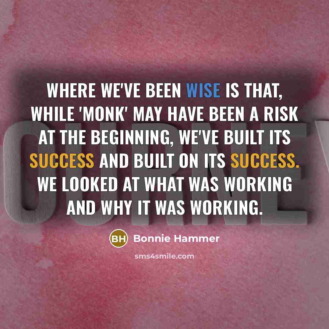 “Where we've been wise is that, while 'Monk' may have been a risk at the beginning, we've built its success and built on its success. We looked at what was working and why it was working.” quote by Bonnie Hammer