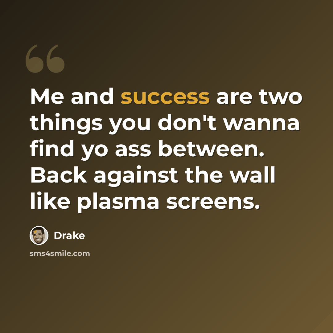 “Me and success are two things you don't wanna find yo ass between. Back against the wall like plasma screens.” quote by Drake