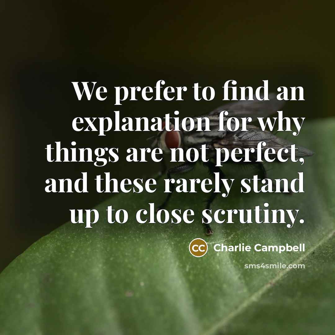 “We prefer to find an explanation for why things are not perfect, and these rarely stand up to close scrutiny.” quote by Charlie Campbell