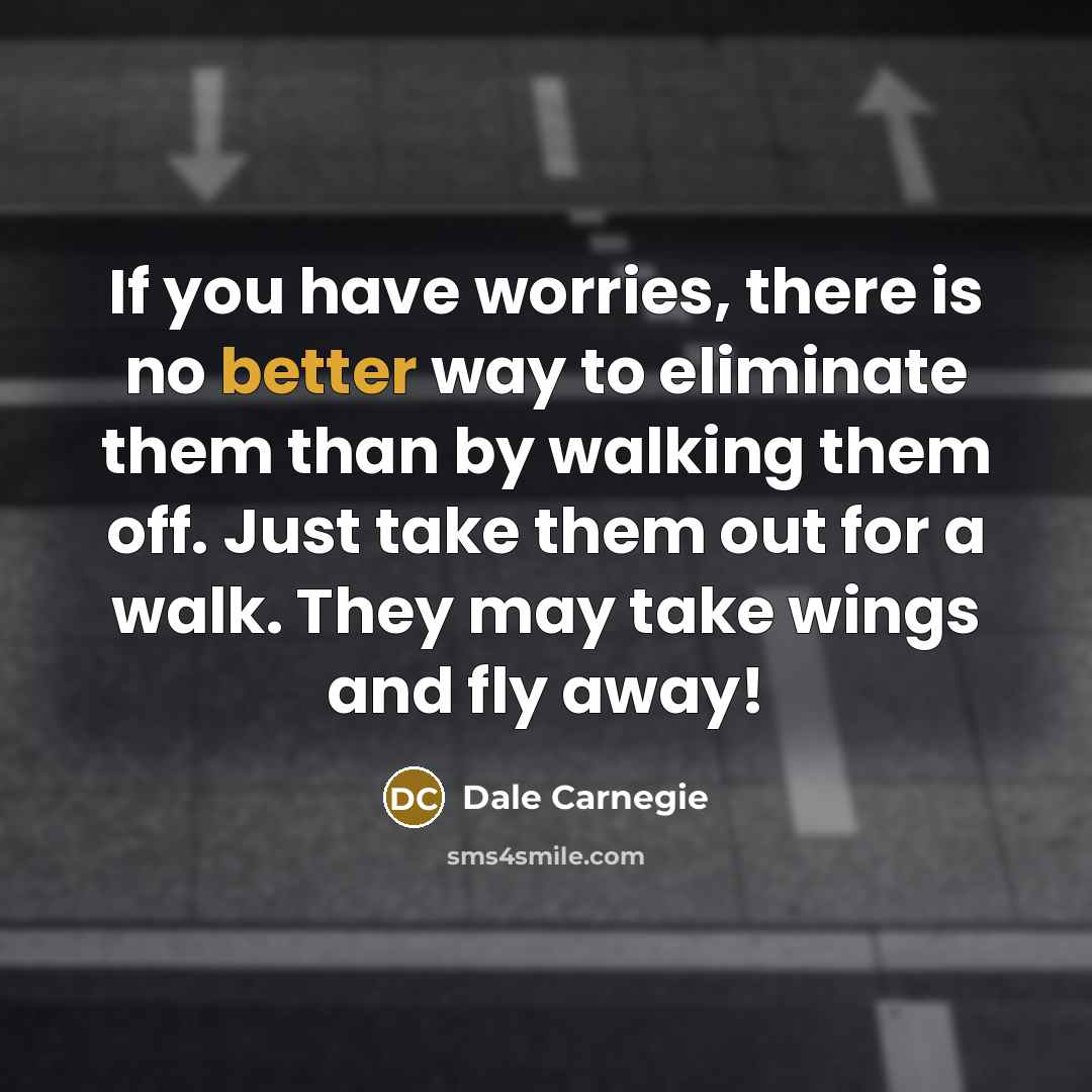 “If you have worries, there is no better way to eliminate them than by walking them off. Just take them out for a walk. They may take wings and fly away!” quote by Dale Carnegie