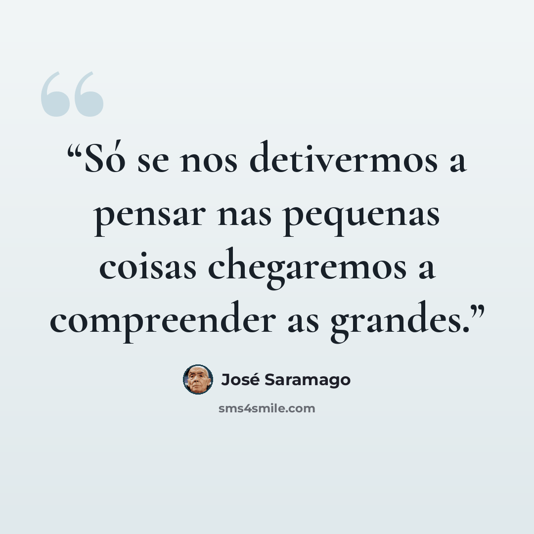 “Só se nos detivermos a pensar nas pequenas coisas chegaremos a compreender as grandes.” quote by José Saramago