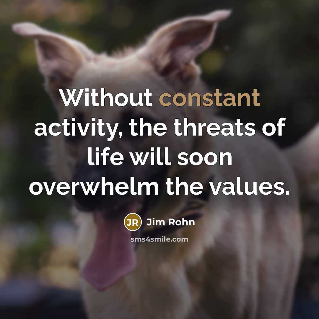 “Without constant activity, the threats of life will soon overwhelm the values.” quote by Jim Rohn
