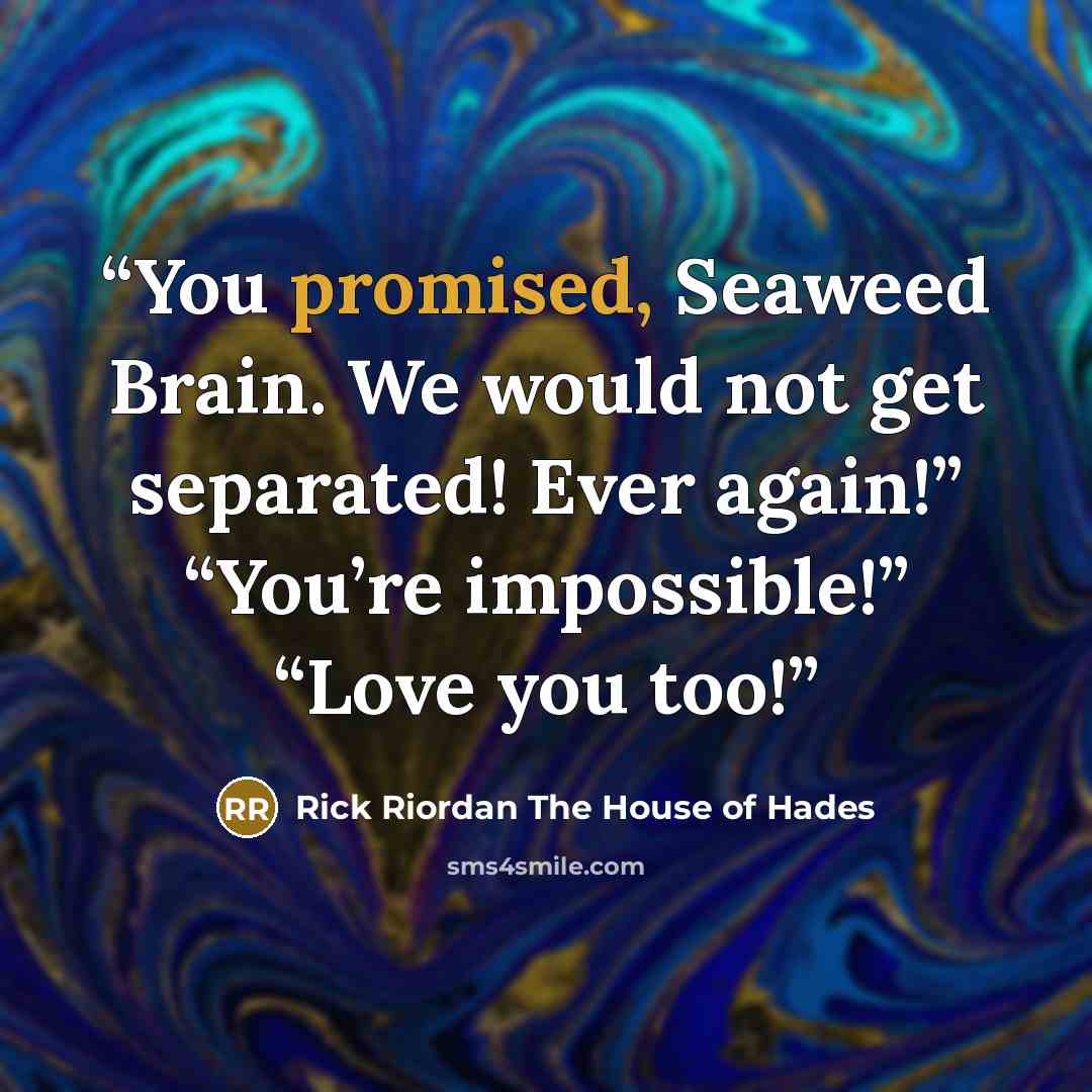 “You promised, Seaweed Brain. We would not get separated! Ever again!” “You’re impossible!” “Love you too!” quote by Rick Riordan The House of Hades