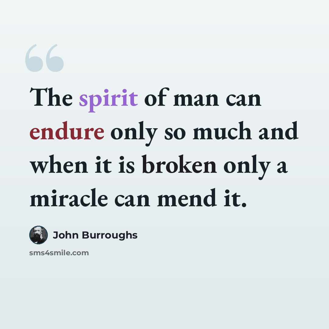 “The spirit of man can endure only so much and when it is broken only a miracle can mend it.” quote by John Burroughs