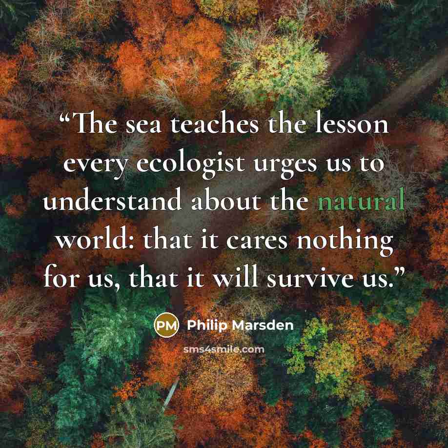 “The sea teaches the lesson every ecologist urges us to understand about the natural world: that it cares nothing for us, that it will survive us.” quote by Philip Marsden