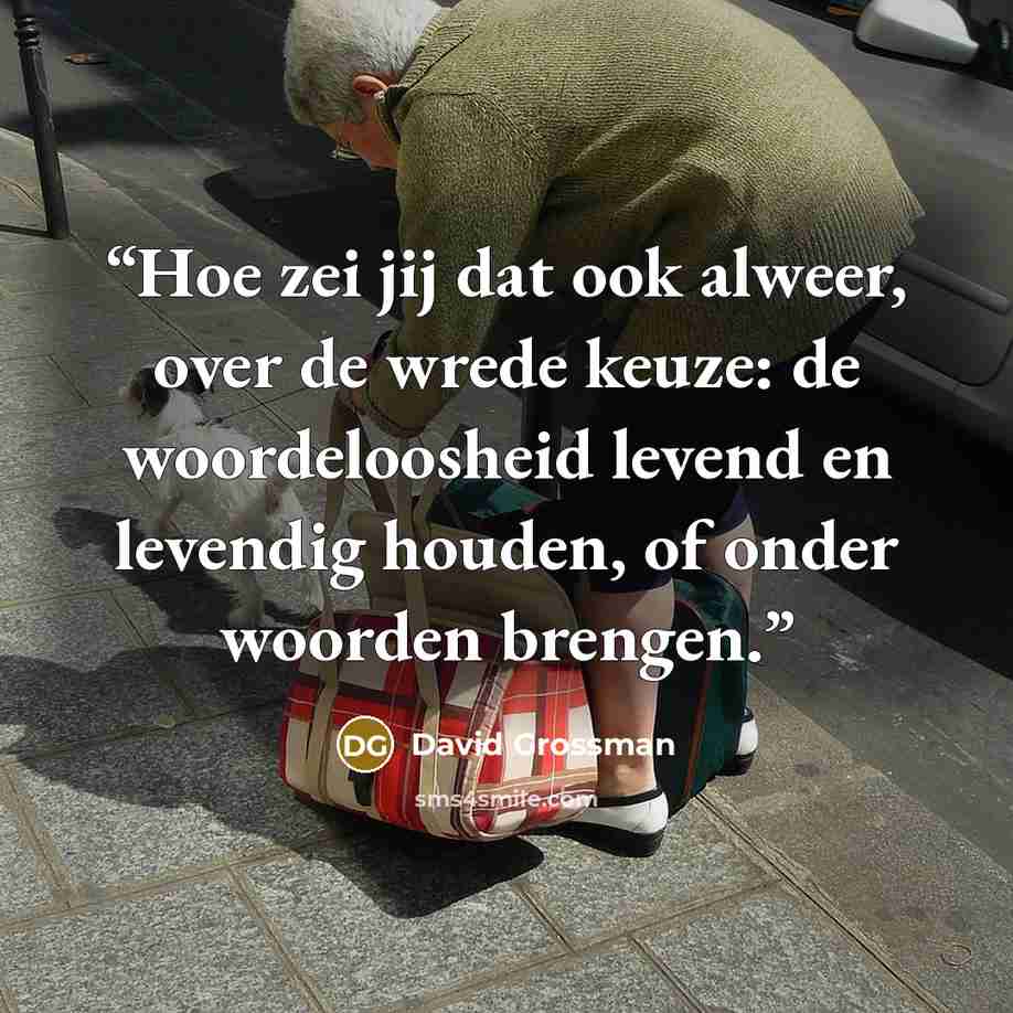 “Hoe zei jij dat ook alweer, over de wrede keuze: de woordeloosheid levend en levendig houden, of onder woorden brengen.” quote by David Grossman