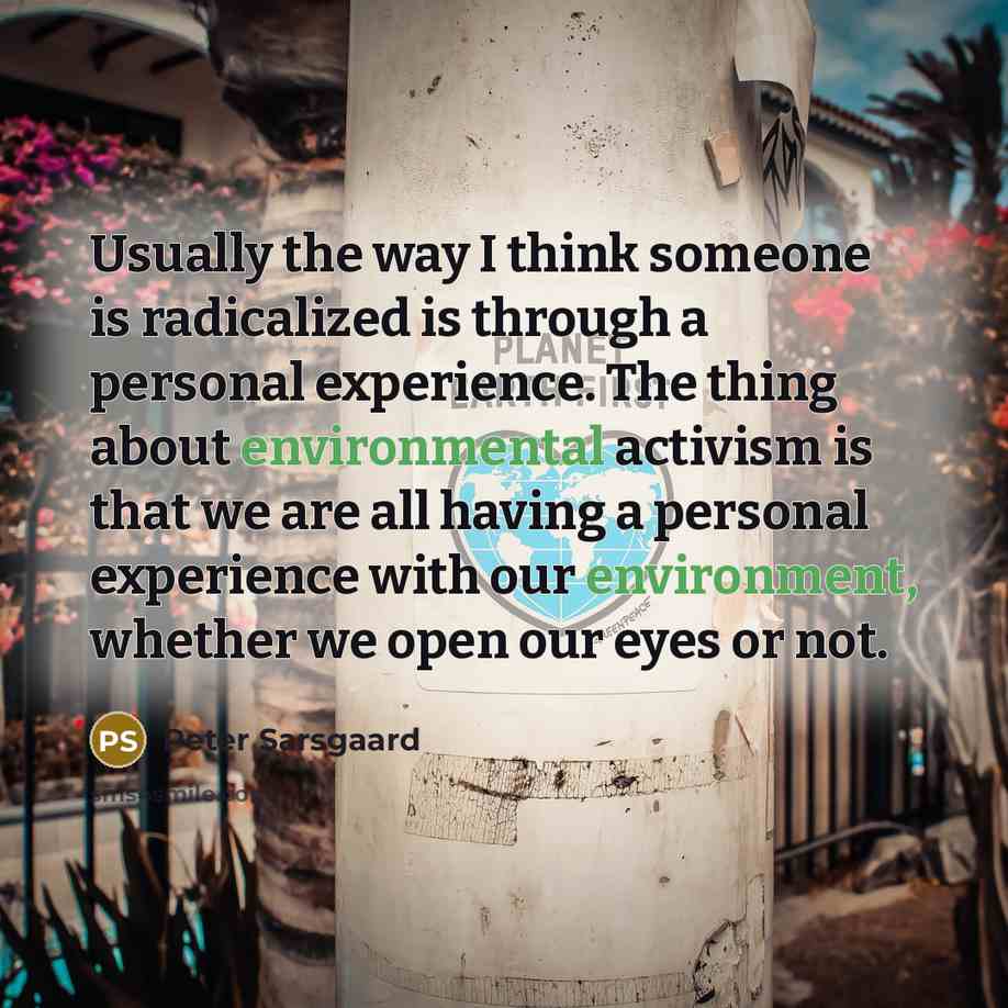 “Usually the way I think someone is radicalized is through a personal experience. The thing about environmental activism is that we are all having a personal experience with our environment, whether we open our eyes or not.” quote by Peter Sarsgaard